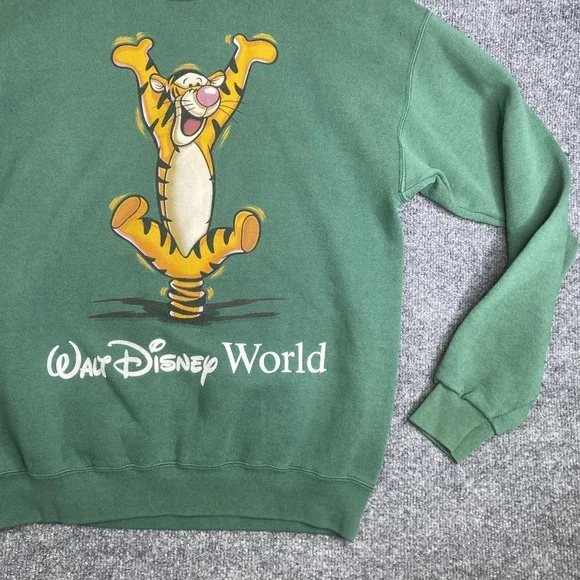 Vintage Disney Tigger Sweatshirt Mens Medium Green Walt Disney World Fleece - Picture 3 of 9
